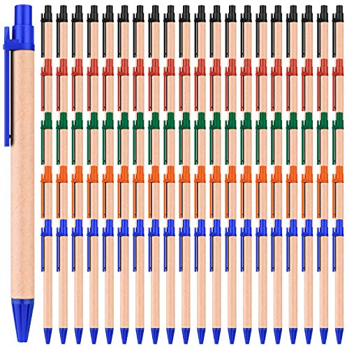 Outus 100 Stück Kugelschreiber aus Kraftpapier, schwarze Tinte, einziehbare Kugelschreiber, mittlere Spitze, 0,7 mm, für Schreibbedarf für das Büro, Schule, mehrfarbig