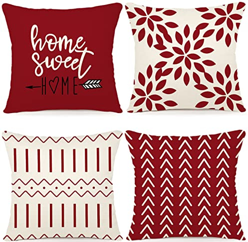 YCOLL Kissenbezug 4er Set Kissenbezüge leinen Kissenhülle Dekokissen für Sofa Gartenbett Couch Kissen 40x40cm