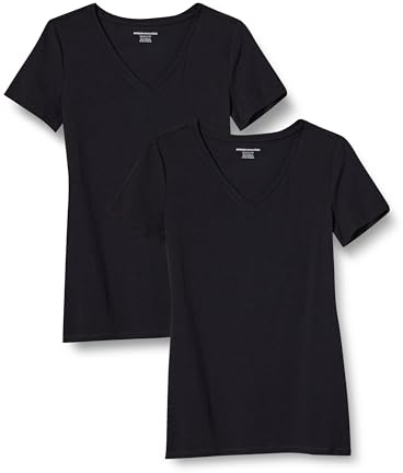 Amazon Essentials dam klassisk passform kortärmad v-ringad t-shirt, paket med 2, svart, 6X