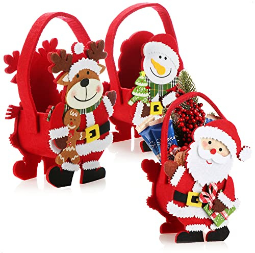 COM-FOUR® 3x Bolsas navideñas de fieltro - Cesta navideña navideña, cesta de regalo - Bolsas de fieltro para pequeños regalos - Bolsa de regalo para Navidad y Papá Noel - 18cm (rojo + abeto)