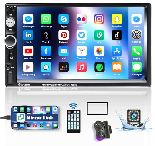 CAMECHO 2 Din Car Stereo with Bluetooth, 7 Inch HD Touch Screen Car Radio Mirror Link Bluetooth Hands Free FM Radio SWC AUX USB SD EQ MP5 Car Player with +Frame +12LED Backup Camera
