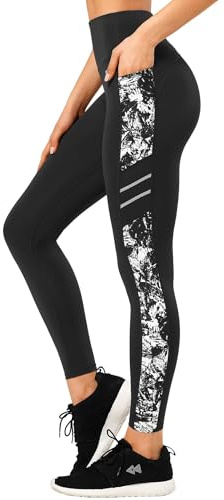 Yvette Printed Leggings Damen Sport mit Taschen high Waist | Blickdicht Sporthose,lang,Lauf Fitness Alltag