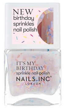 Nails Inc It’s My Birthday, Multicolor, Rainbow Sprinkles, Scented, Glossy, No Chip, Long Lasting, Quick Dry, Air Dry, Professional Manicures & Pedicures, Fingernail & Toenail, Nail Polish, 14 ML