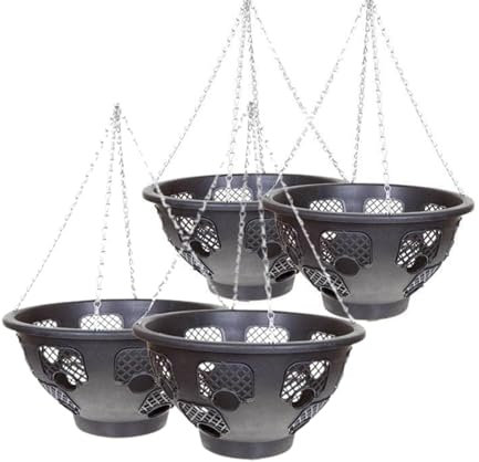 Trendi® Easy Filling Hanging Baskets/Planters Black 15/ Indoor Outdoor Garden Porch Decoration With Chain 46cm (set of 4)