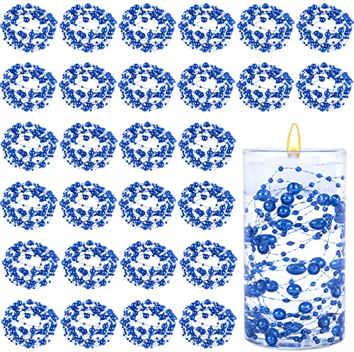 DomeStar 36 PCS Blue Pearl Strings for Floating Candle, Artificial Beads Strings Blue Faux Pearls Vase Fillers for Wedding Table Centerpiece DIY Garland