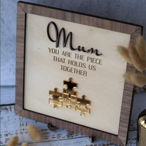 Personalisiertes Mutter-Puzzle-Namensschild, individuelles Familien-Holz-/Metallstück, personalisierter Bilderrahmen mit Namen, Geschenke für Mutter, Oma von Tochter, Sohn, Muttertag (4 Puzzles, 38 x