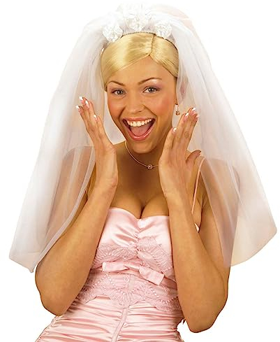 NET TOYS Junggesellinabschied Outfit Brautschleier - Scherzartikel Hochzeitsschleier Braut Schleier - Weißer Angesagter Damen-Hut JGA