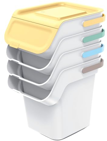 Keden Kaddi Q Waste Separation System 4x20L Set with Activated Carbon Filter, Waste Separation Container with Lid Recycling Bin Sorting Basket container Rubbish Bin made of Plastic Grey