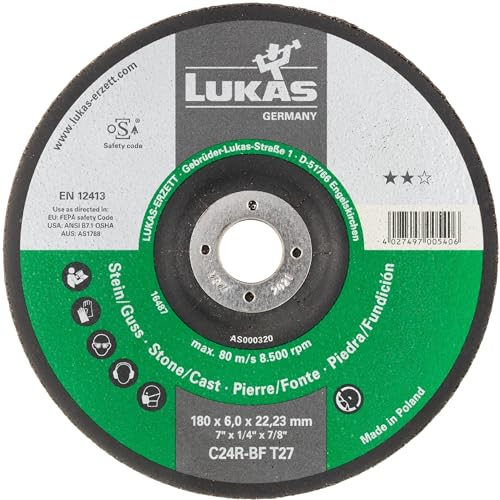 LUKAS-ERZETT Lot de 10 disques à ébarber T27 pour pierre 115 x 6 mm coudés | pour meuleuse d'angle | C24R-BF - 14 x 13,5 x 9,5 cm