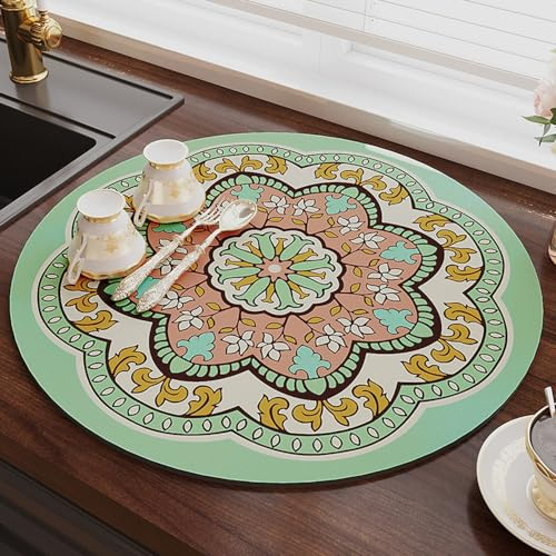 Hixingo Súper Absorbente Bayeta Escurreplatos, Antideslizante Dish Drying Mat Estampado de Mandala Alfombra Escurreplatos，Diatomita Alfombrilla Cafetera (Mandala 6,45x45cm)