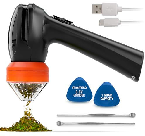 Mamba Electric Herb Grinder – USB Rechargeable, Lite 0.75g Orange, Compact All-Plastic Head, Quick & Easy-to-Use Spice Mill for Kitchen