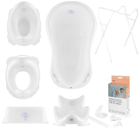 Hylat Baby Komplett-Set: Baby Badewanne mit Gestell, Badesitz und Abfluss, Kinder-Toilettensitz, Töpfchen, Kinderschemel - TÜV Rheinland zertifiziert - Lite-Kollektion