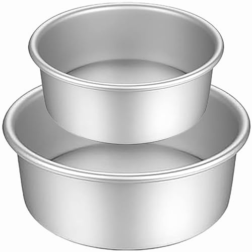 HQILRRA 2 Pcs Round Cake Tin-Non-Stick Aluminum Bakeware-Removable Bottom-Easy Clean-Cheesecake Tin-Cake Tins for Baking for Mousse Chiffon Cakes Birthday Wedding Christmas(5inch+7inch)