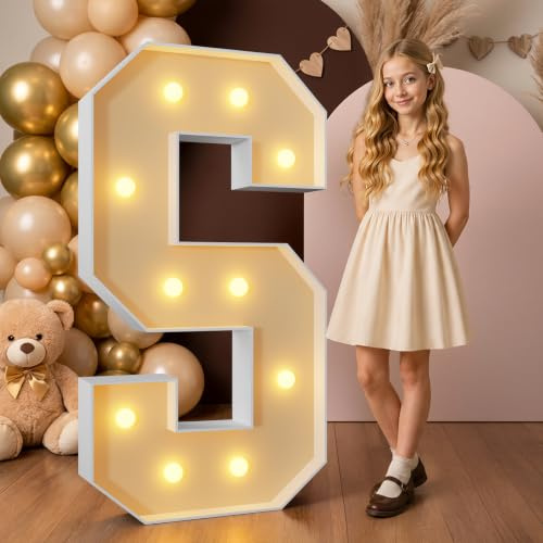 Mixifox 4FT Large Light Up Letters for Birthday Decoration Giant Letters S | for Party Decorations Wedding Graduation Decorations Foam board Assembly Required Warm White Light 24 Pcs Accessory Set