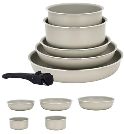 SHUQICAINA Non Stick Pots and Pans Set, 6 Pieces Kitchen Cookware Sets, Frying Pans and Saucepan Sets with Detachable Handles, Stackable Cookware Set, Suitable for All Stove Hobs
