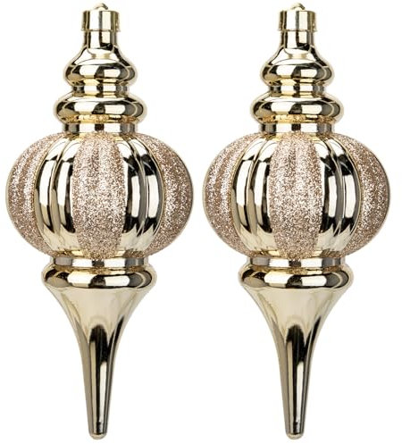 2PCS Große Weihnachtsschmuck Set, 26.5cm Tropfenform Weihnachtskugeln, Bruchsichere Weihnachtsbaumdekorationen Hängende Ornamente, Champagner Gold Christbaumkugeln für Innen Ferien Party