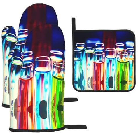 Chemie-Reagenzglas-Ofenhandschuhe und Topflappen, Grillhandschuhe und Halter zum Kochen, Backen (3-teiliges Set)