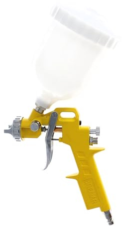 HVLP Lackierpistole 500 ml | Druckluft Spritzpistole 1,5 mm Düse | Sprühpistole für Farbe und Lack | Farbspritzpistole für 4-6 Bar | Farbsprühpistole Gelb mit Fließbecher | Kfz Farbpistole