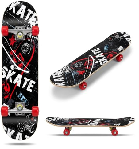 Skateboard professionale per adulti, ragazzi, bambini, adolescenti, principianti, Grande 60x15 cm 7 strati legno in acero canadese Tavola Double Kick Board concavo trick Skateboard Colorato (7)