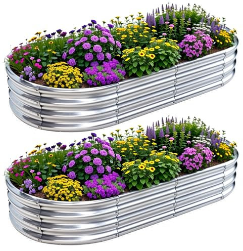 2Pcs Raised Garden Bed 6x3x1 FT Galvanized Raised Garden Boxes Outdoor Galvanized Planter Box Garden Planter with Metal Plant Climbing Stand for Vegetables Flowers Herb (6×3×1 FT/180 * 90 * 29 CM)
