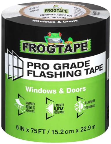 FrogTape Ruban clignotant de qualité professionnelle pour fenêtres et portes, 15,2 cm de large, rouleau de 22,6 m, résistant aux intempéries et aux UV avec adhésif acrylique avancé, 10 mm, noir