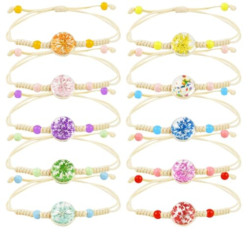 Augesak 10 Stück Armband Geflochten, Freundschaftsarmbänder, Bunte Blumen Baum des Lebens Gewebte Armbänder, Verstellbare Armband für Geburtstag Mitgebsel Frauen Teenager