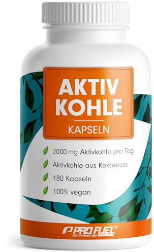 Aktivkohle Kapseln 180x - optimal hochdosiert mit 2000 mg Aktivkohle pro Tag - Aktiv-Kohle aus Kokosnuss als Alternative zu Aktiv-Kohle-Tabletten - laborgeprüft mit Zertifikat - Vorrat für 30 Tage