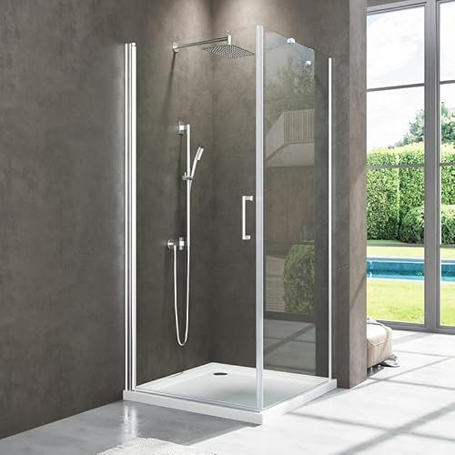 WDWRITTI Duschkabine Eckeinstieg Pendeltür 75x90cm Duschabtrennung mit Seitenwand, Duschtür Eckeinstieg Schwingtür Duschkabine aus 6mm ESG Nano Sicherheitsglas, Eckdusche Duschwand Höhe 195cm