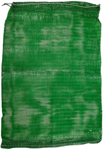 Medium (50cm x 60cm) Green UV Resistant Polypropylene Drawstring Mesh Storage Net Bags for Fruit + Vegetables, Firewood or Logs - Cabbage Bags for Storing - Leno Net Sacks for Peppers - 50