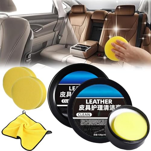 Leader - Crema per la pulizia e la cura della pelle, pasta detergente per la cura della pelle, con 1 spugna e 1 panno, aiuta a prevenire crepe o sbiadimento di sedili auto, scarpe, borse in pelle (2