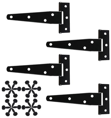 Zydiwo 4 Pièces Charnières Lourdes en T Charnière de Porte en T Noir avec Vis pour Porte de Remise Clôture en Bois Porte de Jardin Fenêtre (5 pouces)
