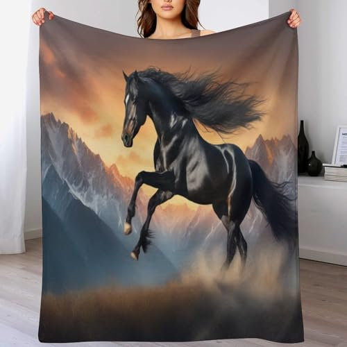 Pferd Decke Wohndecken Kuscheldecken, Extra Dicke Warm Sofadecke/Couchdecke Aus Flannel, Super Flausch Fleecedecke Als Sofaüberwurf Oder Wohnzimmerdecke （150×200cm）