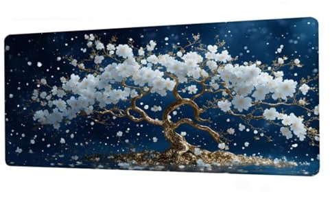 Alfombrilla Ratón XXL 1600x800x3mm, Alfombrilla Escritorio Blanco Mouse Pad Impermeable, Alfombrilla Raton Flor Alfombrilla Gaming Antideslizante, Desk Mat con Bordes Cosidos, Accesorios Gaming BJ-756