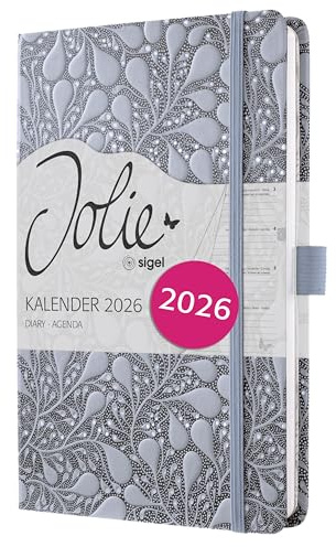 SIGEL J6361 Wochenkalender 2026 ca. A5, blau, Hardcover, Gummiband, Stiftschlaufe, Einstecktasche, 174 Seiten, vegan, Buchkalender, Terminplaner Taschenkalender Jolie