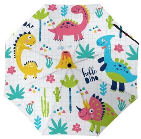 YBQLNP Kompakter Reise Regenschirm Farbe Dinosaurier Taschenschirm Automatisch Auf Und Zu Faltbarer Sonnenschirm