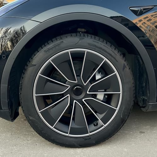 KAVANIC passend für Tesla Model Y Radkappen19 Zoll, Silber/Schwarz 4 Stück Model Y Radkappen Tesla-Radkappen Model Y Vollfelgenabdeckungen für 2020–2024, Zubehör