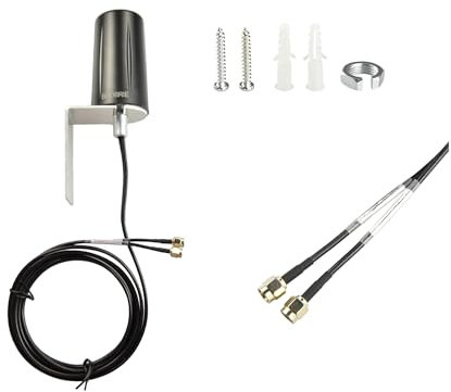 BOOBRIE 2x2 MIMO 4G LTE 700-3800MHz+2.4G WIFI 2400-2500MHz Dual Band Antenna High Gain MIMO Waterproof 4G LTE Antenna Outdoor Cabinet with 2x2M RG174 SMA Male Cable for IoT/Outdoor Networking