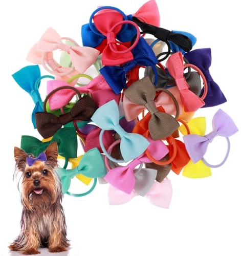 Lot de 40 nœuds pour chiots avec clips, nœuds pour poils de chien avec bandes en caoutchouc, barrettes multicolores pour poils de chiot, 5,6 cm, accessoires pour poils d'animaux de compagnie