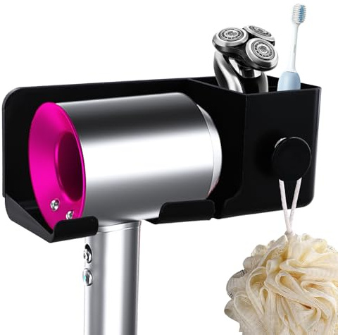 Kioiner Support Mural Universel pour Sèche-Cheveux, Convient à la Plupart des Modèles, sans Perçage, Durable et Stable, Économise de l'espace, pour Salle de Bain, Hôtel et Chambre à Coucher, Noir