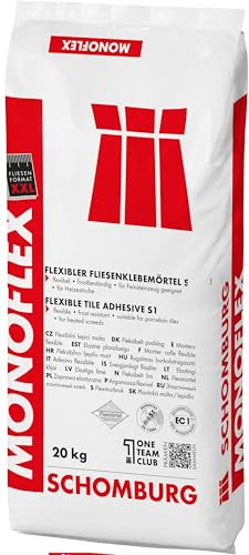 SCHOMBURG Monoflex - mineralischer & flexibler Fliesenkleber, hohe Ergiebigkeit, geeignet für beheizte & unbeheizte Untergründe, Wand, Boden, Innen- & Außenbereich – 20 kg