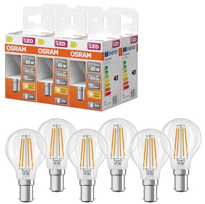 OSRAM Lampada LED Star Globe P40 Filament, 2700 K bianco caldo, 3,4 W, B15d, trasparente, 470 lm, per lampade da tavolo e a sospensione, soggiorno, 15.000 ore,6-Pack