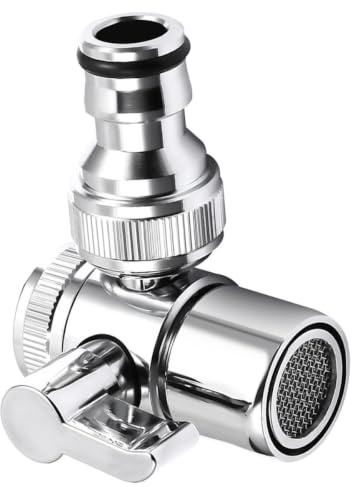FONDOTIN Divisor de Grifo de Cobre Plata para Lavadora y Lavavajillas | Adaptador de Manguera de Grifo, Conexión para Fregadero de Cocina, Sellado Firme y Giro Suave