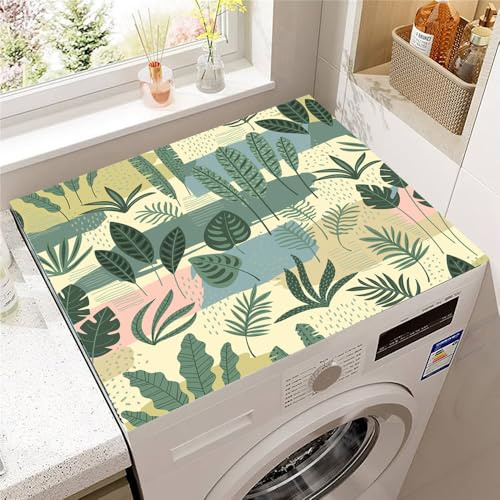 Highdi 3D Plantes Housse de Protection pour Machine à Laver Top,Coussin de Machine à Laver Antidérapant Housse de Machine à Laver pour Machine à Laver Ou Sèche-Linge (Feuilles 2,60x60cm)