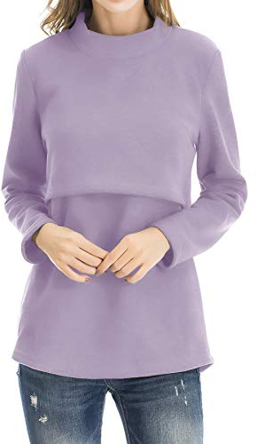 Smallshow Fleece Amningstoppar Kvinnors Vinter Långärmade Amningskläder,XL Lavender
