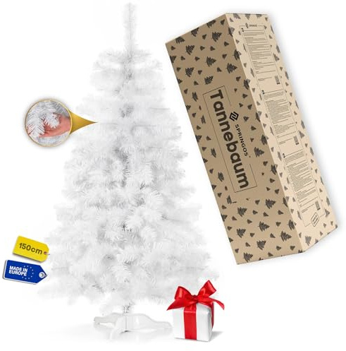 Springos Árbol de Navidad Artificial, 150 cm, Abeto Artificial Blanco con 206 Puntas, árbol de Navidad Compacto, alféizar de Ventana y decoración de Mesa, fácil de Limpiar, para decoración Festiva de