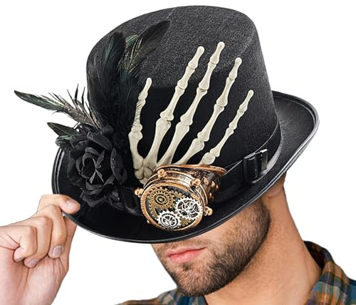 Tanxemery steampunk cylinderhatt – gotiska mössor | skeletthand steampunk cylinderhatt damer halloween kostym cosplay fast tillbehör