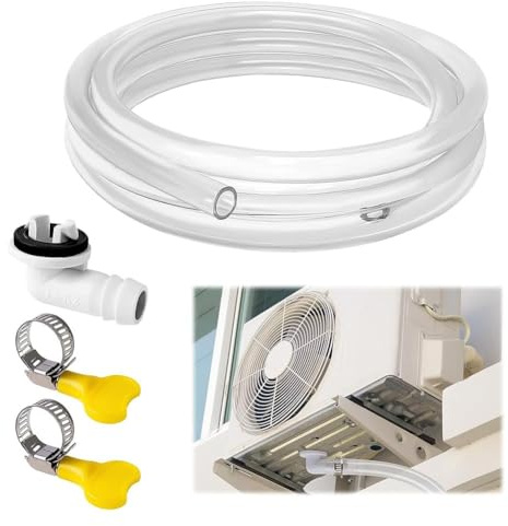 FUANA 10ft Air Conditioner Drain Hose Kit for Casement & Split Units, 305cm Drain Pipe with Connector and Clamps, ABS+P Material, 1.8mm Thick, Leak-Resistant Rubber Seal Radiator Accessories