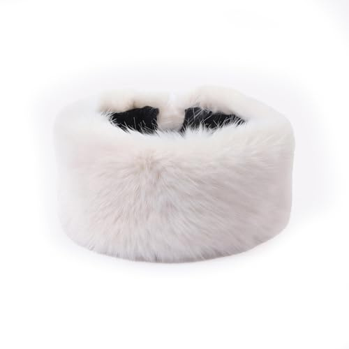 Kunstfell Fell Stirnband Damen Warme Wandern und Skifahren Haarzubehör Pelz Stirnband Winter Ohrenwärmer für Outdoor Wandern Skifahren Reiten (Weiß)