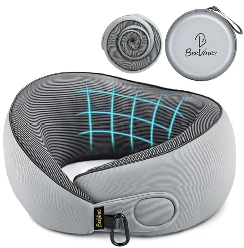 BeeVines Travel Pillow with Carry Case, Memory Foam Neck Pillows for Airplanes, 360° Wrap Around Support for Sleeping, Breathable & Washable Cover for Long Flights, Car & Train Traveling