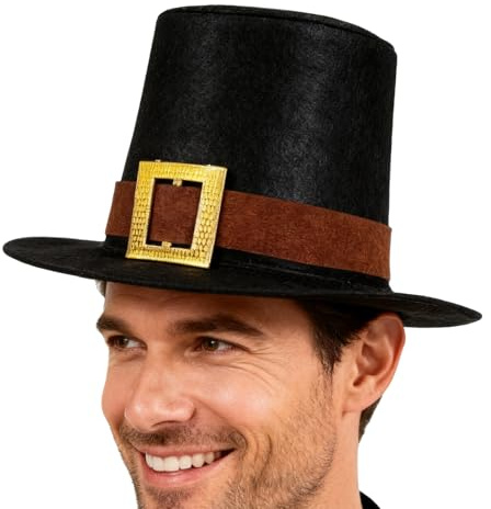 Thanksgiving hatt - Pilgrimhatt med guldspänne, klassiskt kostymtillbehör | vintage semesterdräkt för tonåringar vuxna fotografering spel festival